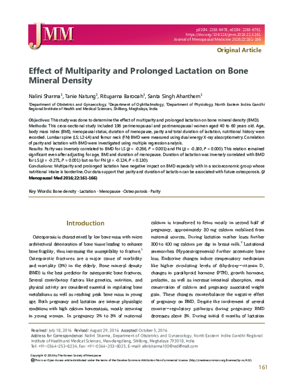 (PDF) Effect of Multiparity and Prolonged Lactation on Bone Mineral Density