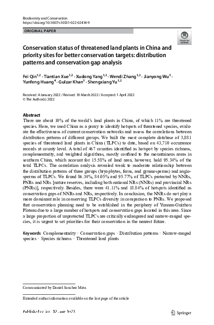 Distribution And Conservation Of Threatened Plants In China (PDF) Conservation status of threatened land plants in China and
