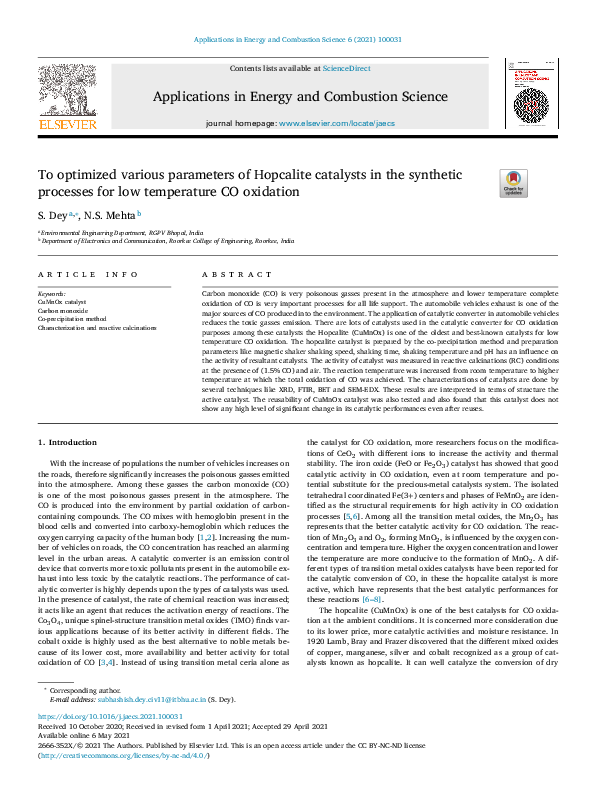 (PDF) To optimized various parameters of Hopcalite catalysts in the ...
