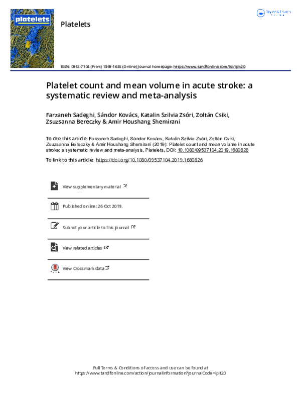 (PDF) Platelet count and mean volume in acute stroke: a systematic ...