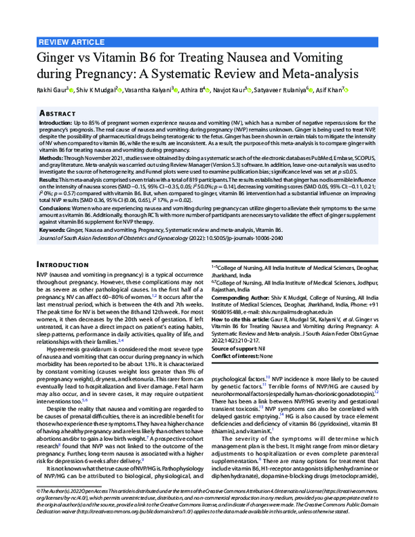 (PDF) Ginger vs Vitamin B6 for Treating Nausea and Vomiting during
