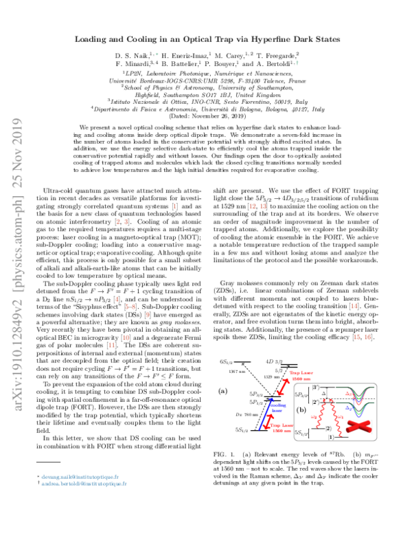 (PDF) Loading and cooling in an optical trap via hyperfine dark states