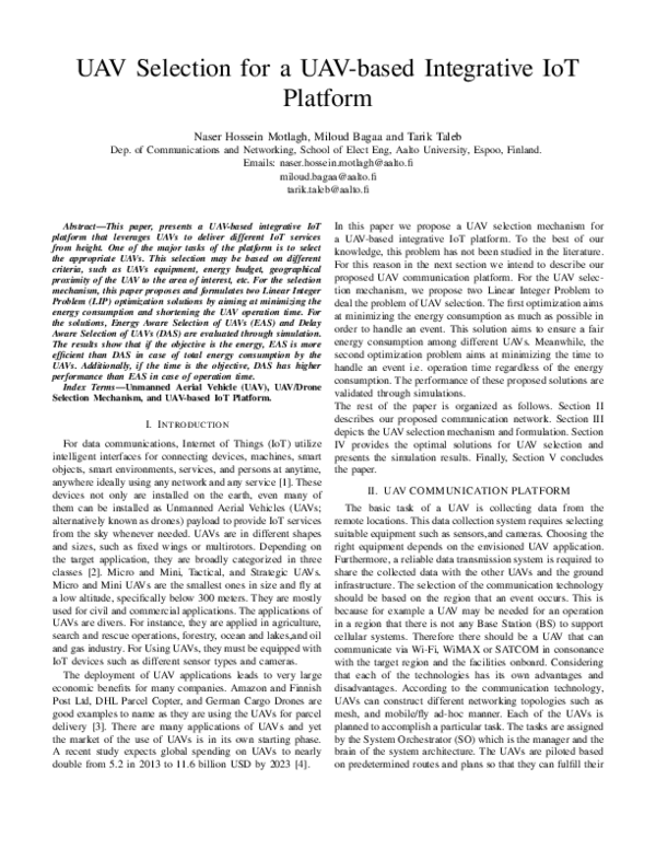 (PDF) UAV Selection for a UAV-Based Integrative IoT Platform