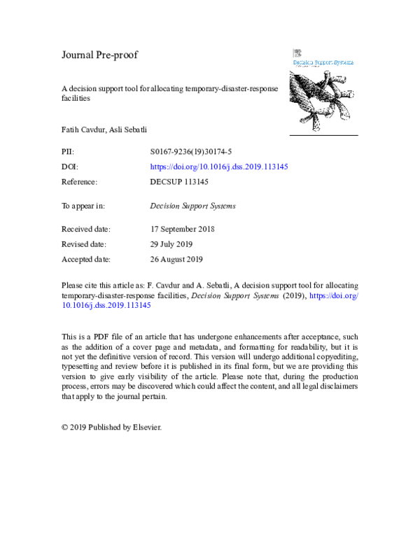 (PDF) A decision support tool for allocating temporary-disaster ...