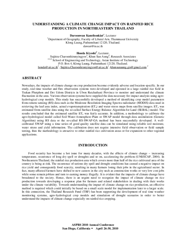 (PDF) Understanding a Climate Change Impact on Rainfed Rice Production ...