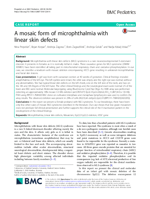 (PDF) A mosaic form of microphthalmia with linear skin defects