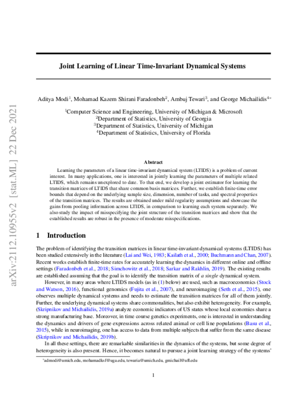 (PDF) Joint Learning of Linear Time-Invariant Dynamical Systems