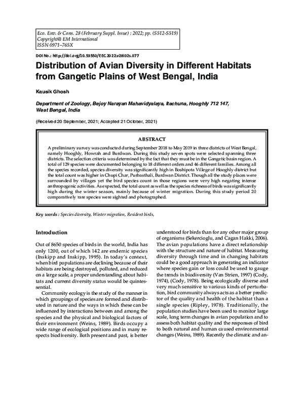 (PDF) Distribution of Avian Diversity in Different Habitats from ...