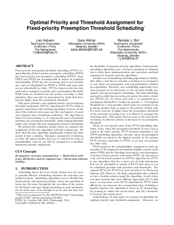 (PDF) Optimal priority and threshold assignment for fixed-priority ...