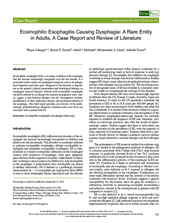(PDF) Eosinophilic Esophagitis Causing Dysphagia: A Rare Entity in ...