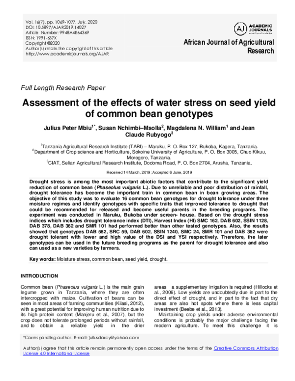 (PDF) Assessment of the effects of water stress on seed yield of common ...