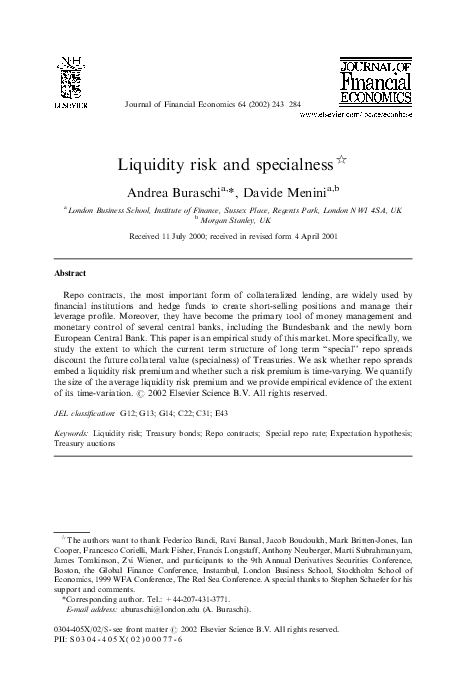 (PDF) Liquidity risk and specialness