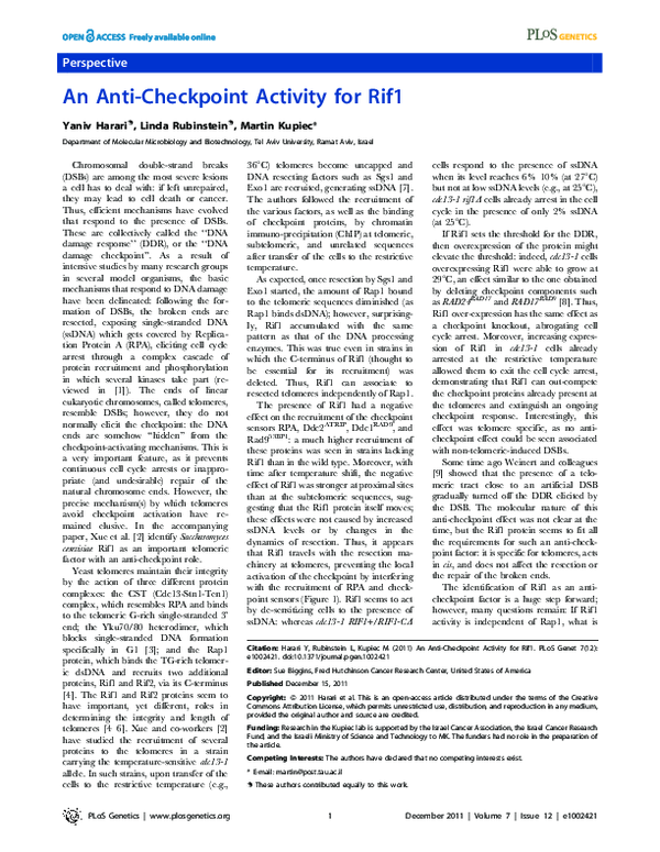 (PDF) An Anti-Checkpoint Activity for Rif1