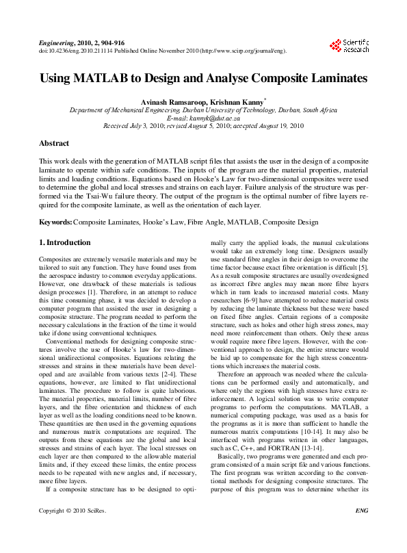 (PDF) Using MATLAB to Design and Analyse Composite Lami-nates