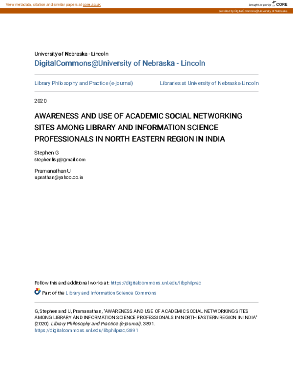 (PDF) Awareness and Use of Academic Social Networking Sites Among ...