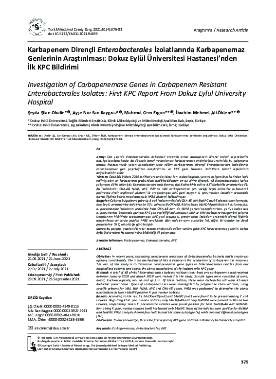 (PDF) Investigation of Carbapenemase Genes in Carbapenem Resistant ...
