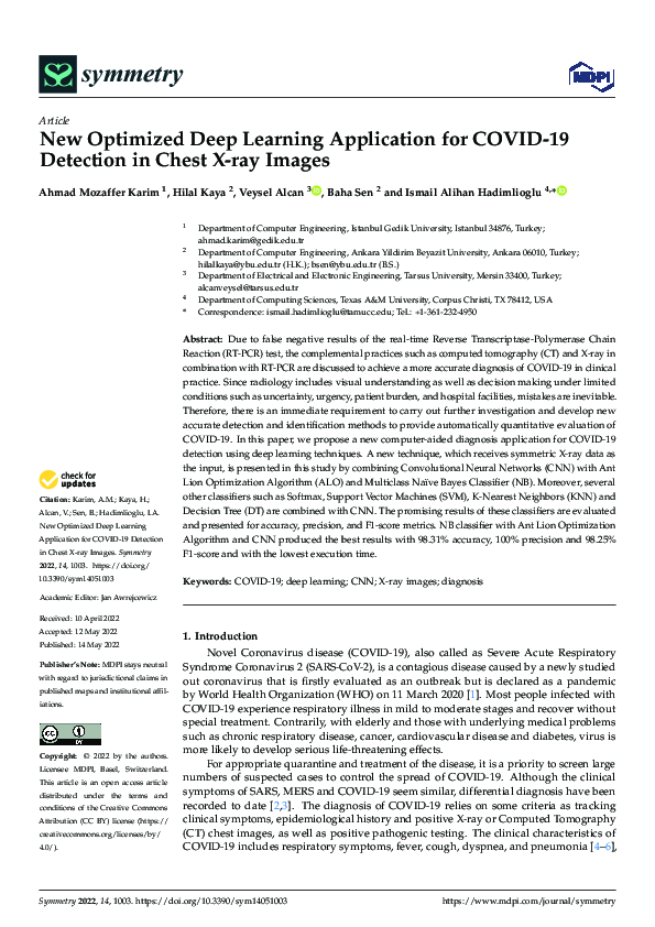 (PDF) New Optimized Deep Learning Application for COVID-19 Detection in ...