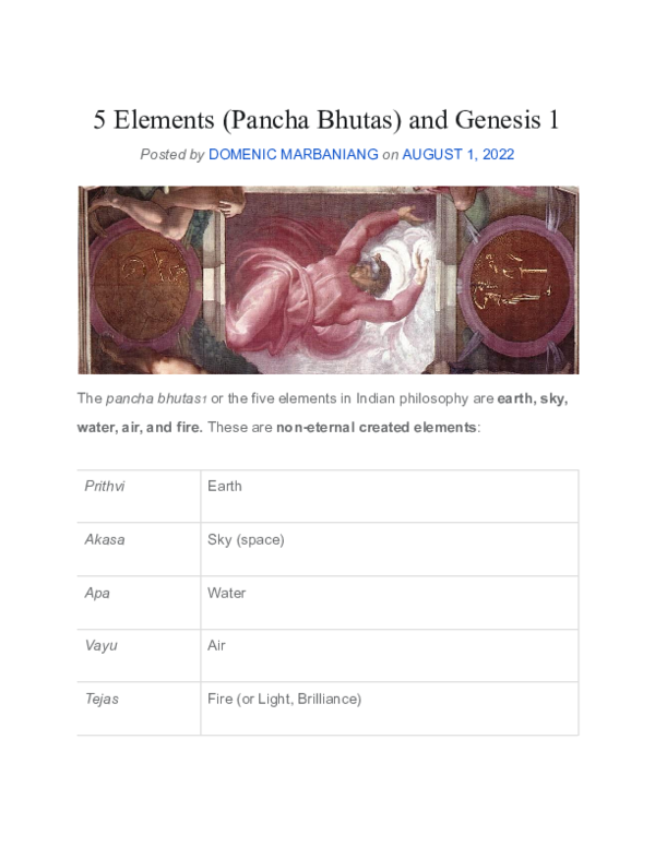 (PDF) 5 Elements (Pancha Bhutas) and Genesis 1