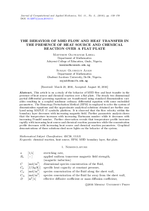(PDF) The behaviour of MHD flow and heat transfer in the presence of a ...