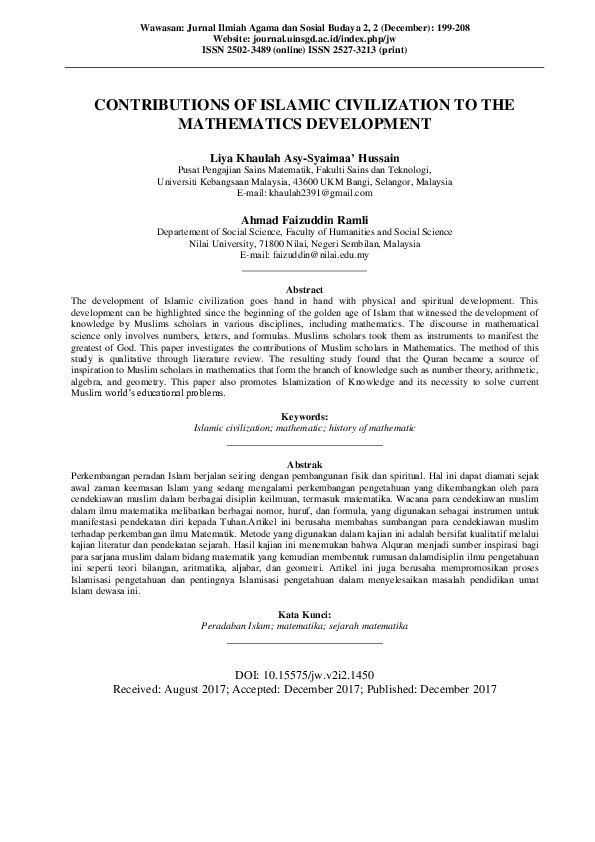 (PDF) Contributions of Islamic Civilization to The Mathematics Development