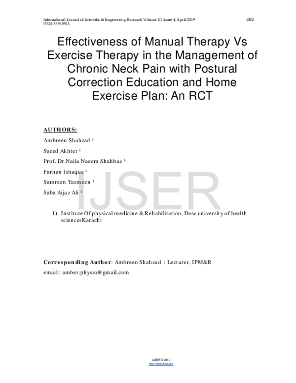 (PDF) Effectiveness of Manual Therapy Vs Exercise Therapy in the ...