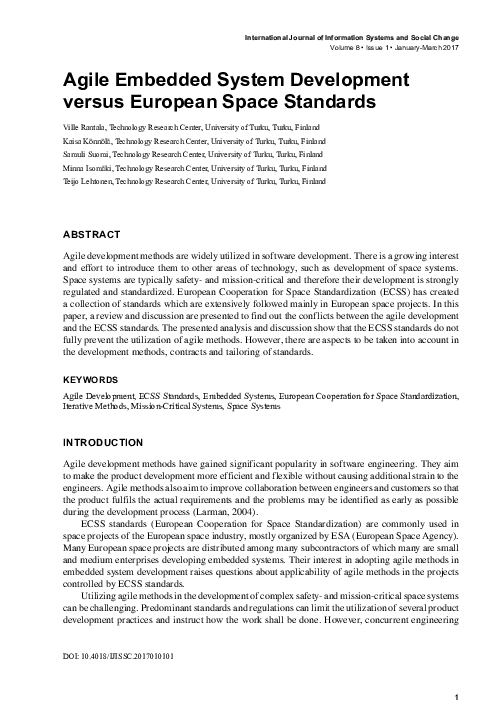 (PDF) Agile Embedded System Development versus European Space Standards