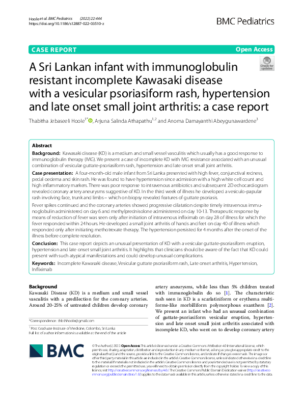 (PDF) A Sri Lankan infant with immunoglobulin resistant incomplete ...