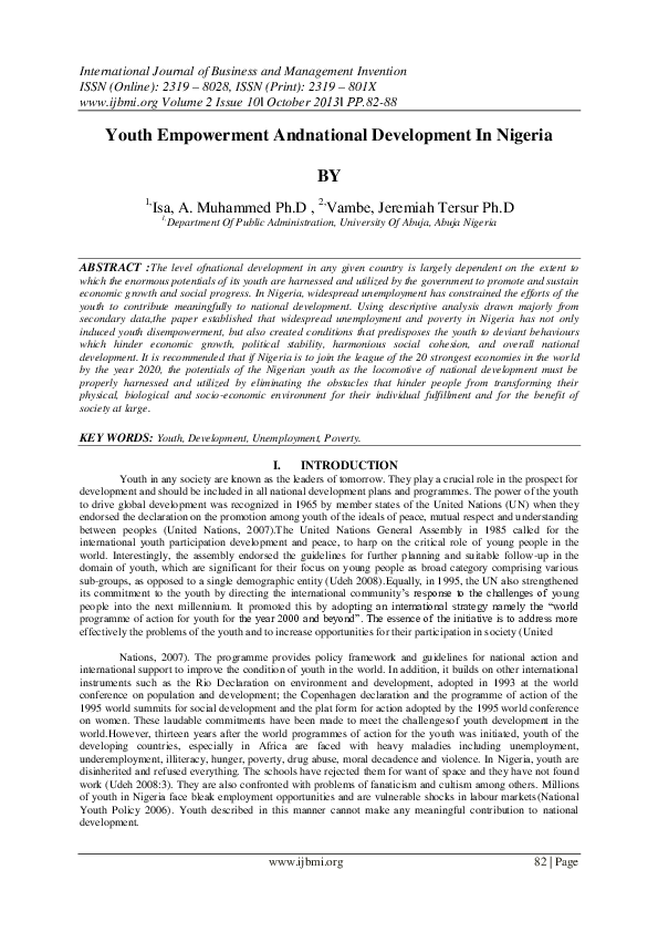 (PDF) Youth Empowerment Andnational Development In Nigeria