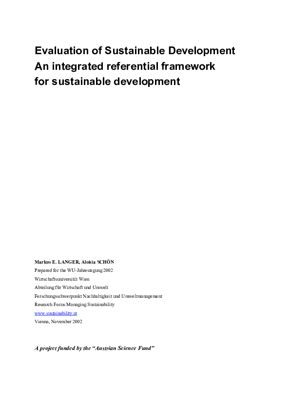(PDF) Evaluation of Sustainable Development An integrated referential ...