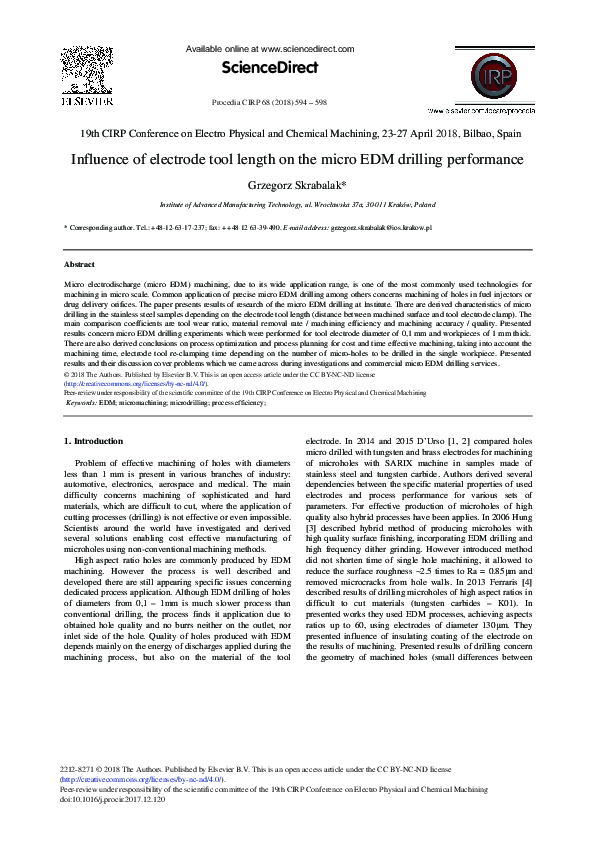 (PDF) Influence of Electrode Tool Length on the Micro EDM Drilling ...