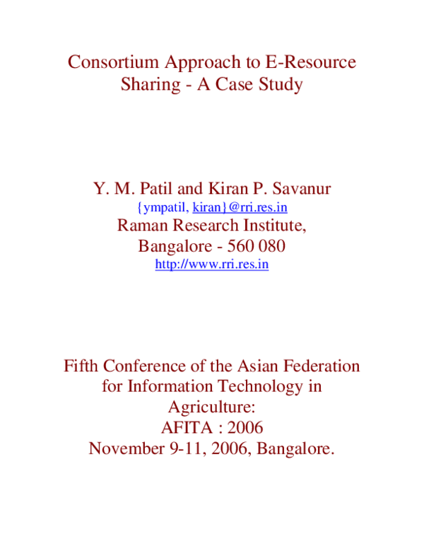 (PDF) Consortium approach to e-resource sharing – a case study