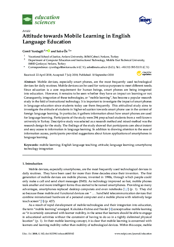 (PDF) Attitude towards Mobile Learning in English Language Education