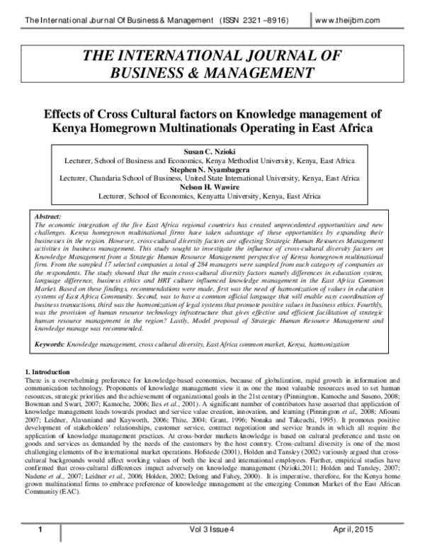 (PDF) Effects of Cross Cultural factors on Knowledge management of ...