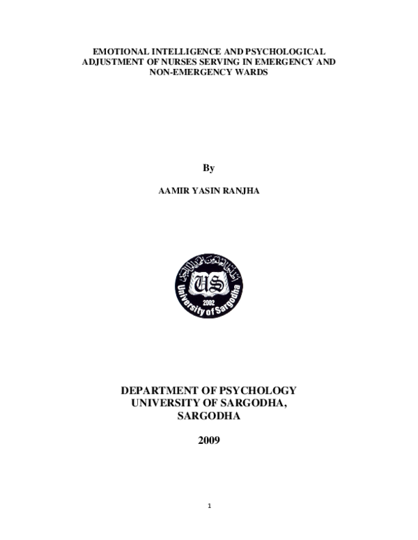 (PDF) Emotional intelligence and psychological adjustment of nurses ...