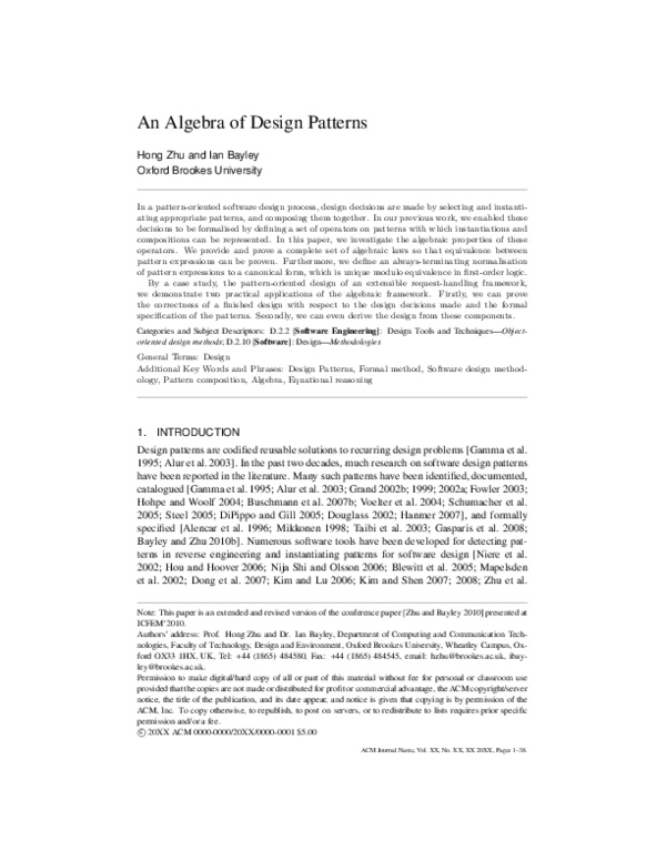 (PDF) An algebra of design patterns