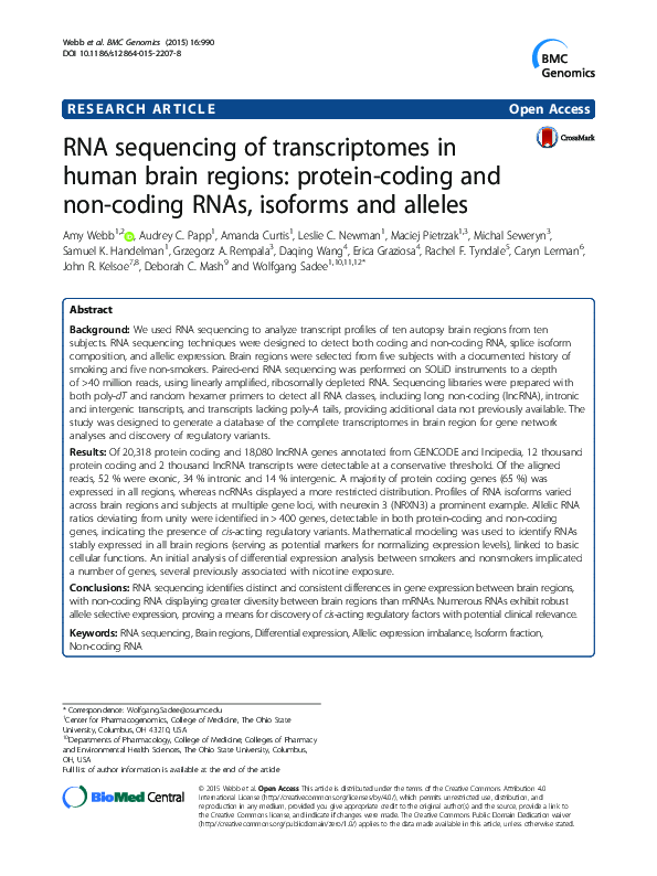 (PDF) RNA sequencing of transcriptomes in human brain regions: protein ...