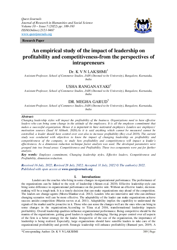 (PDF) An empirical study of the impact of leadership on profitability ...