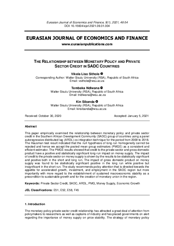 (PDF) Eurasian Journal of Economics and Finance