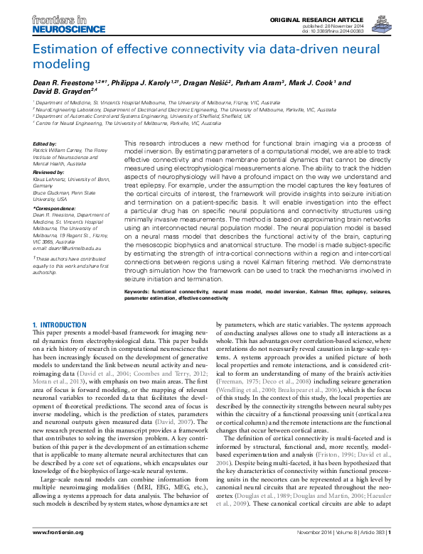 (PDF) Estimation of effective connectivity via data-driven neural modeling
