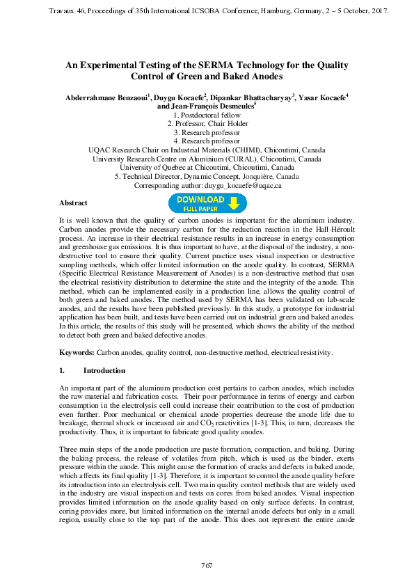 (PDF) An experimental testing of the SERMA technology for the quality ...