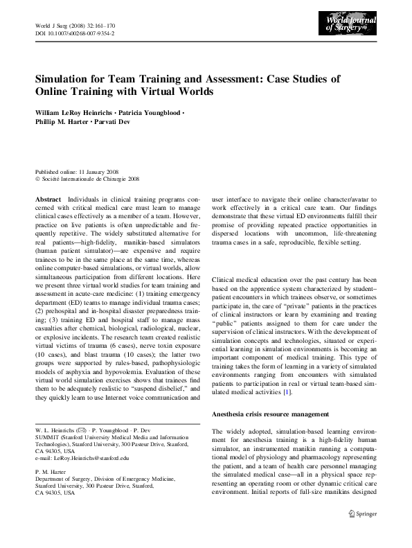 (PDF) Simulation for Team Training and Assessment: Case Studies of ...