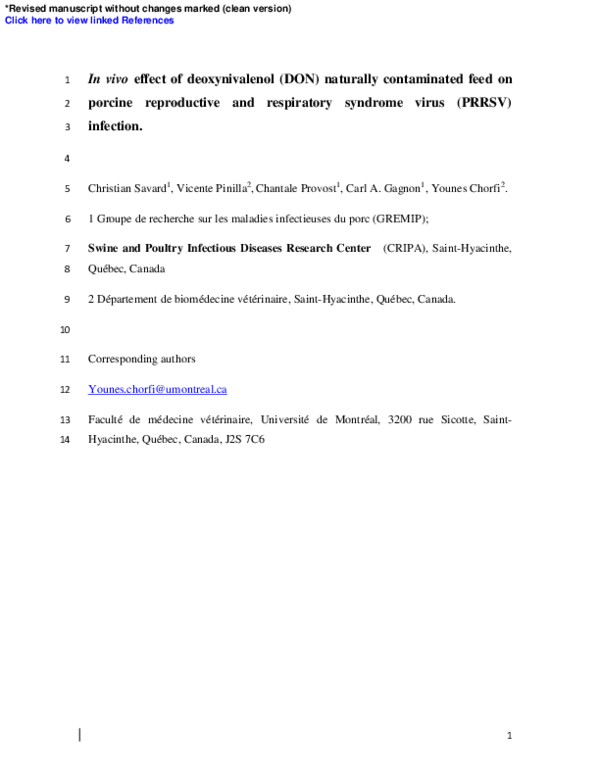 (PDF) In vivo effect of deoxynivalenol (DON) naturally contaminated ...