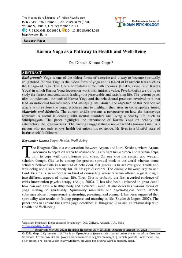 (PDF) Karma Yoga as a Pathway to Health and Well-Being
