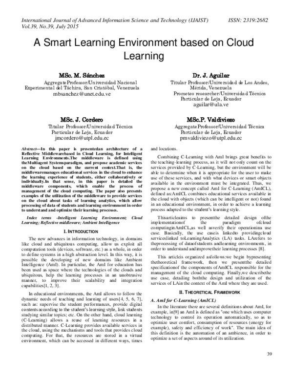 (PDF) A Smart Learning Environment based on Cloud Learning