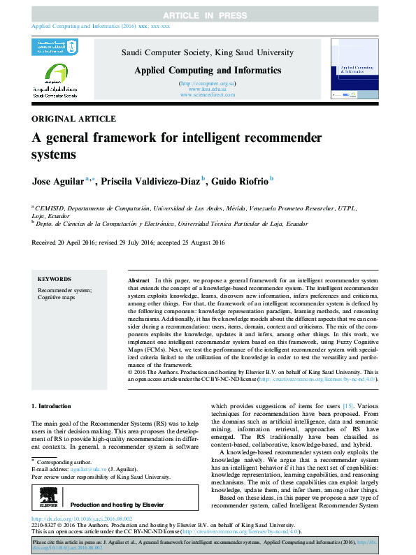 (PDF) A general framework for intelligent recommender systems