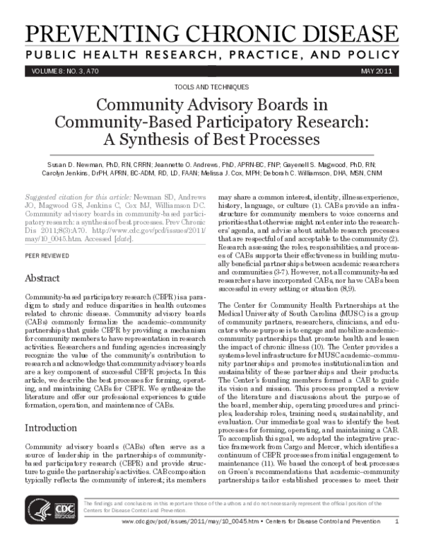 (PDF) Community advisory boards in community-based participatory ...