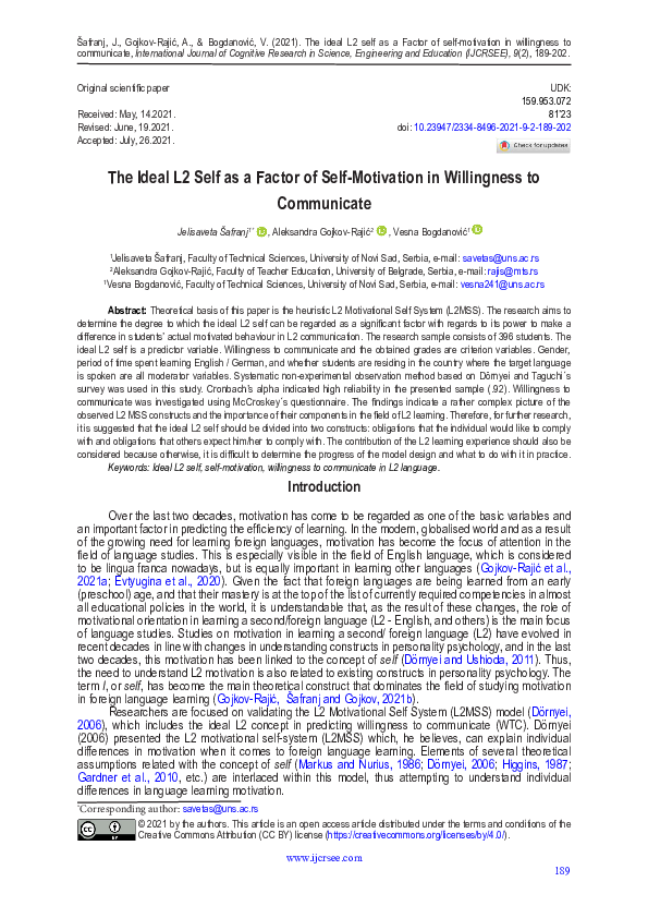 (PDF) The Ideal L2 Self as a Factor of Self-Motivation in Willingness ...