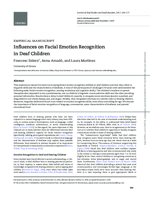 (PDF) Influences on Facial Emotion Recognition in Deaf Children