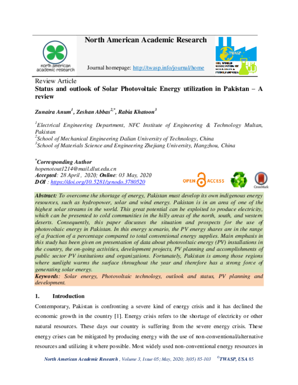 (PDF) Status and outlook of Solar Photovoltaic Energy utilization in ...