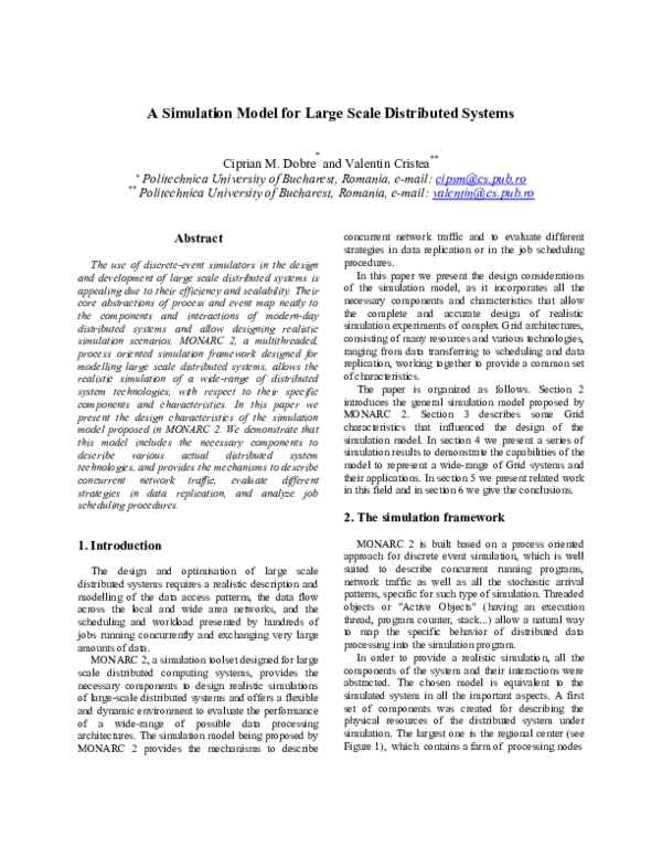 (PDF) A Simulation Model for Large Scale Distributed Systems